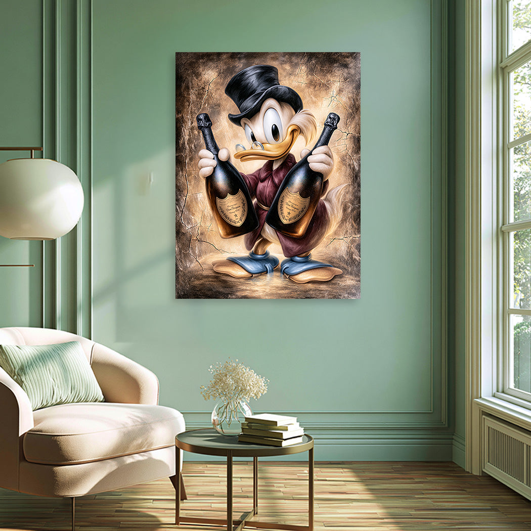 Dagobert Duck Champagner Art Alu Dibond Wandbild