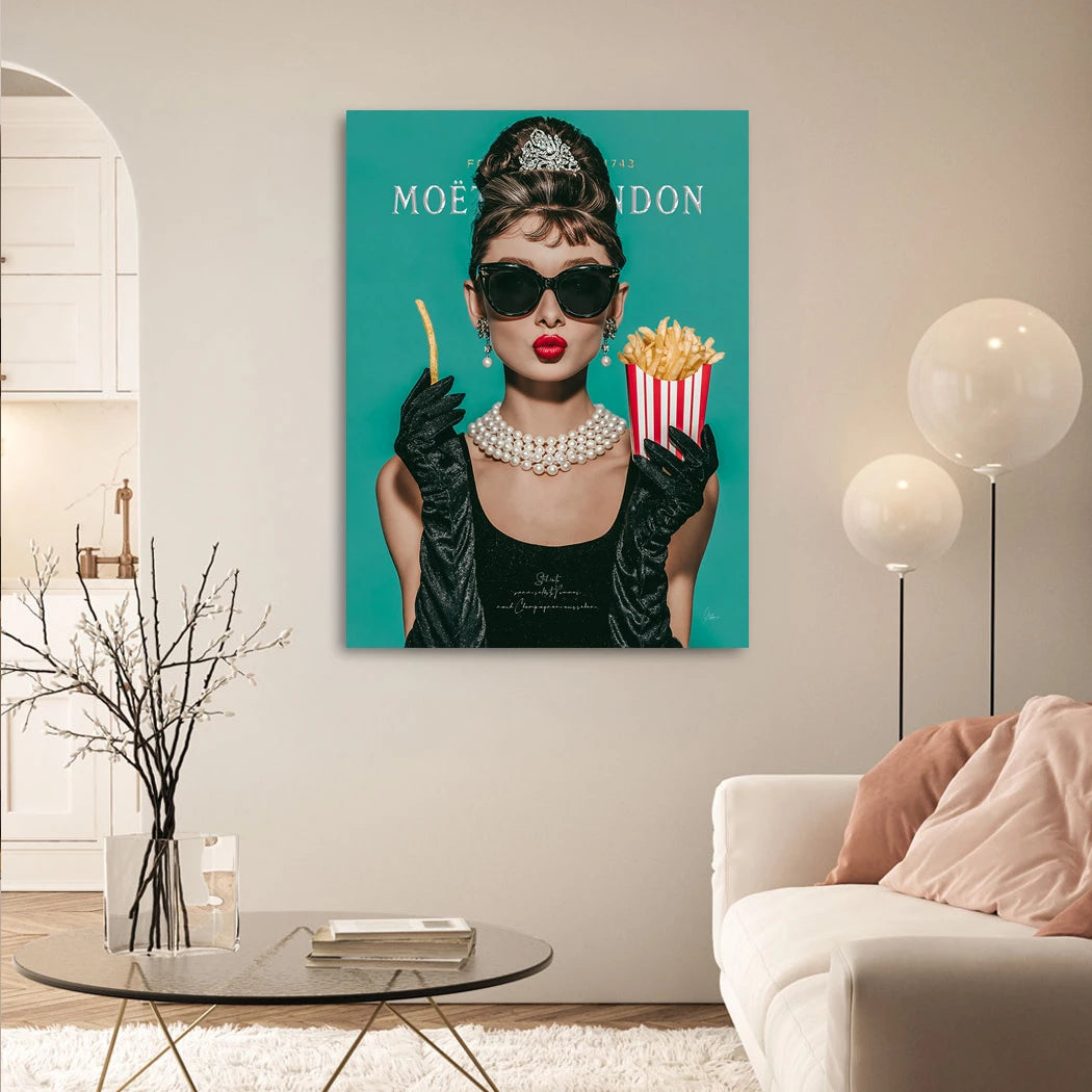 Audrey Hepburn Pommes Alu Dibond Wandbild