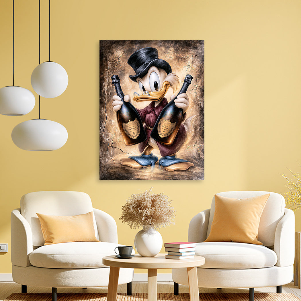 Dagobert Duck Champagner Art Alu Dibond Wandbild