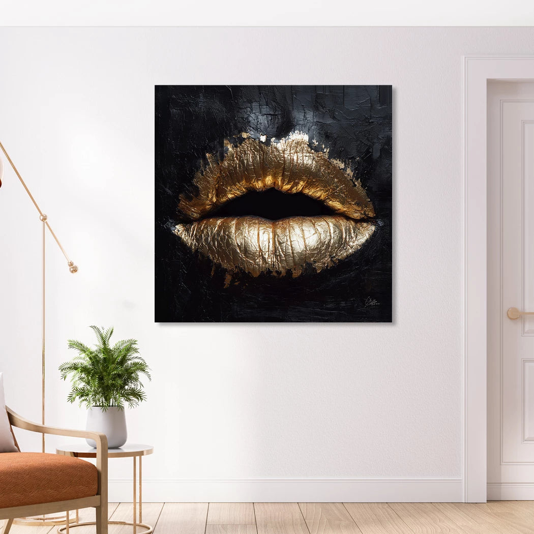 Goldene Lippen Alu Dibond Wandbild