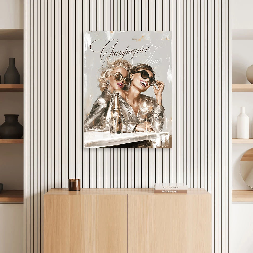 Audrey Hepburn und Marilyn Monroe Champus Aluminiumbild gebürstet