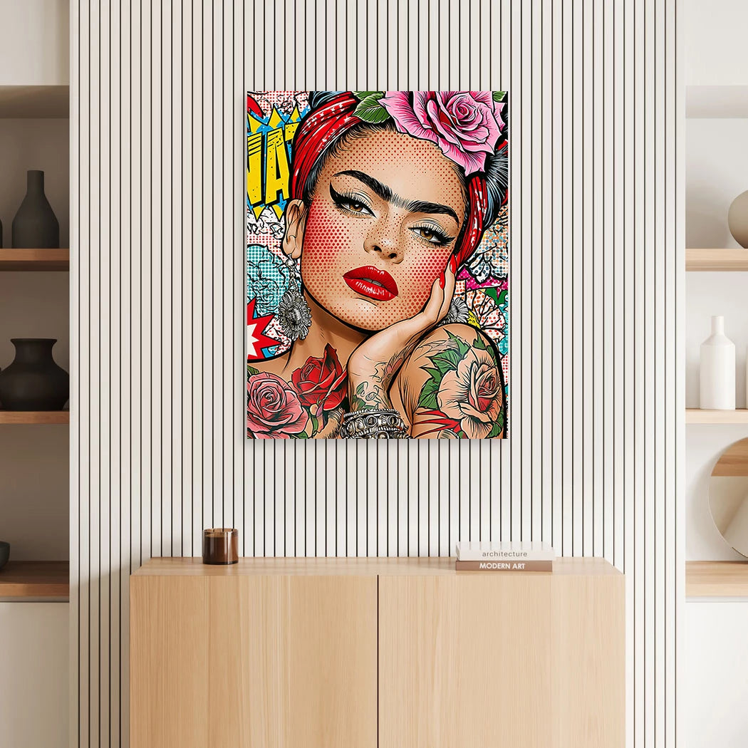 Frida Kahlo Rose Pop Art Aluminiumbild gebürstet