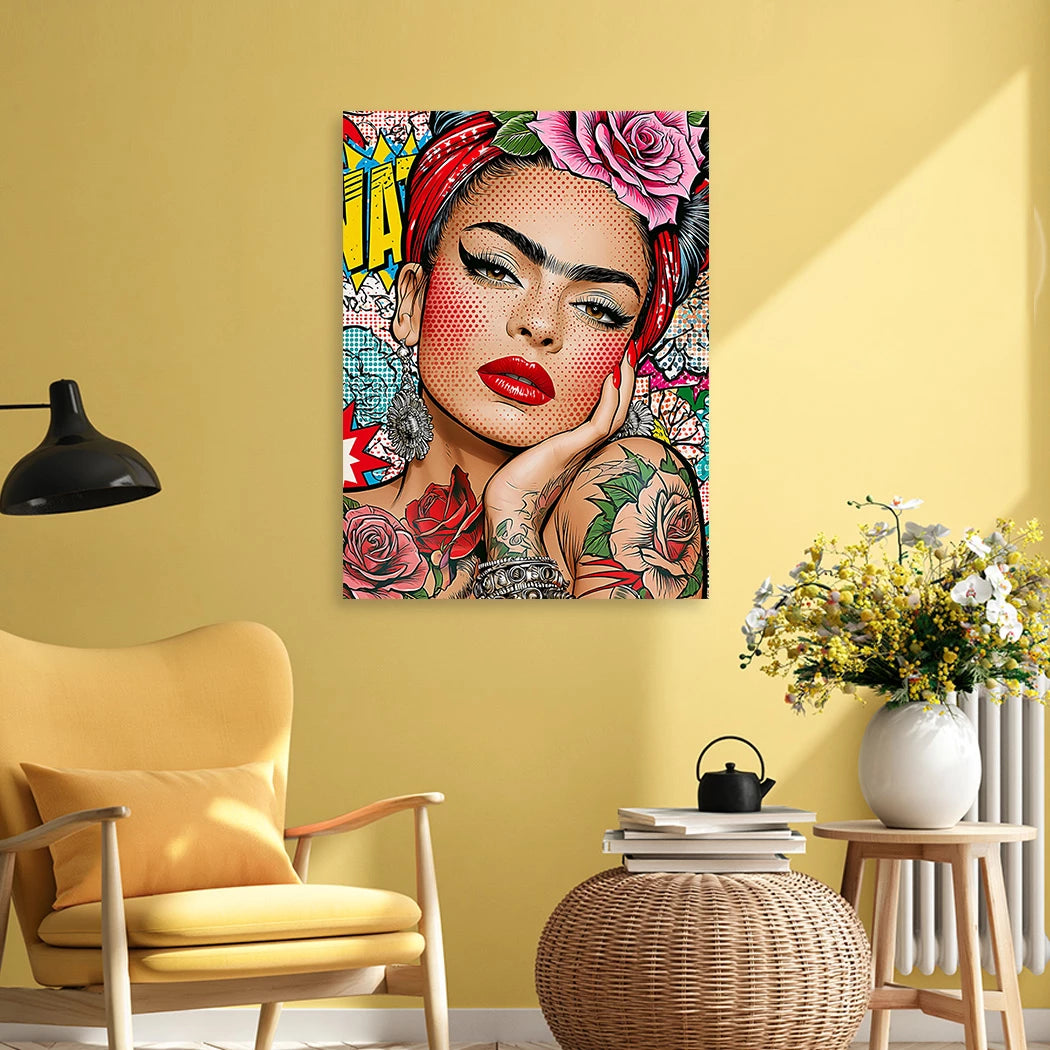 Frida Kahlo Rose Pop Art Aluminiumbild gebürstet