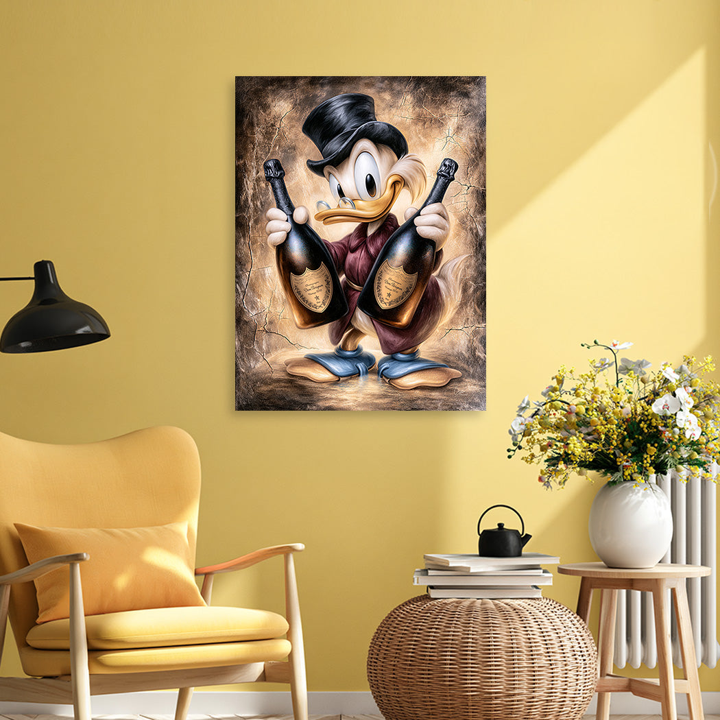 Dagobert Duck Champagner Art Aluminiumbild gebürstet