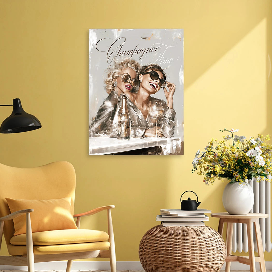 Audrey Hepburn und Marilyn Monroe Champus Aluminiumbild gebürstet