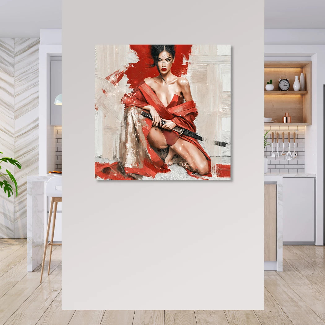 Rote Samurai Alu Dibond Wandbild
