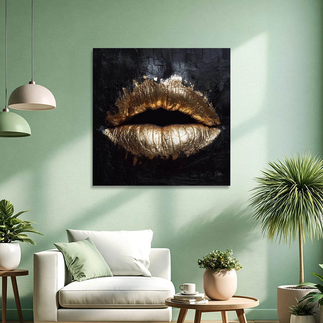 Goldene Lippen Aluminiumbild gebürstet