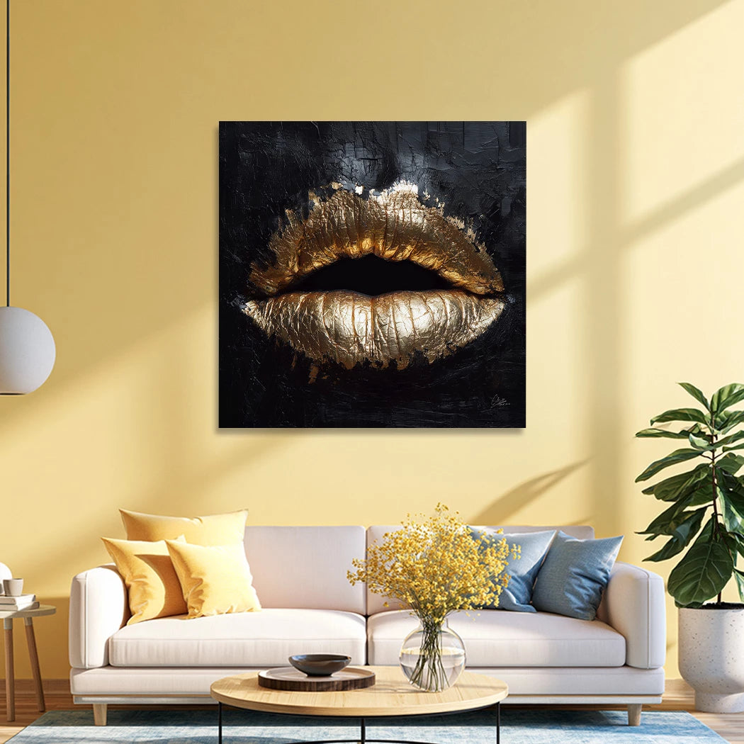 Goldene Lippen Aluminiumbild gebürstet