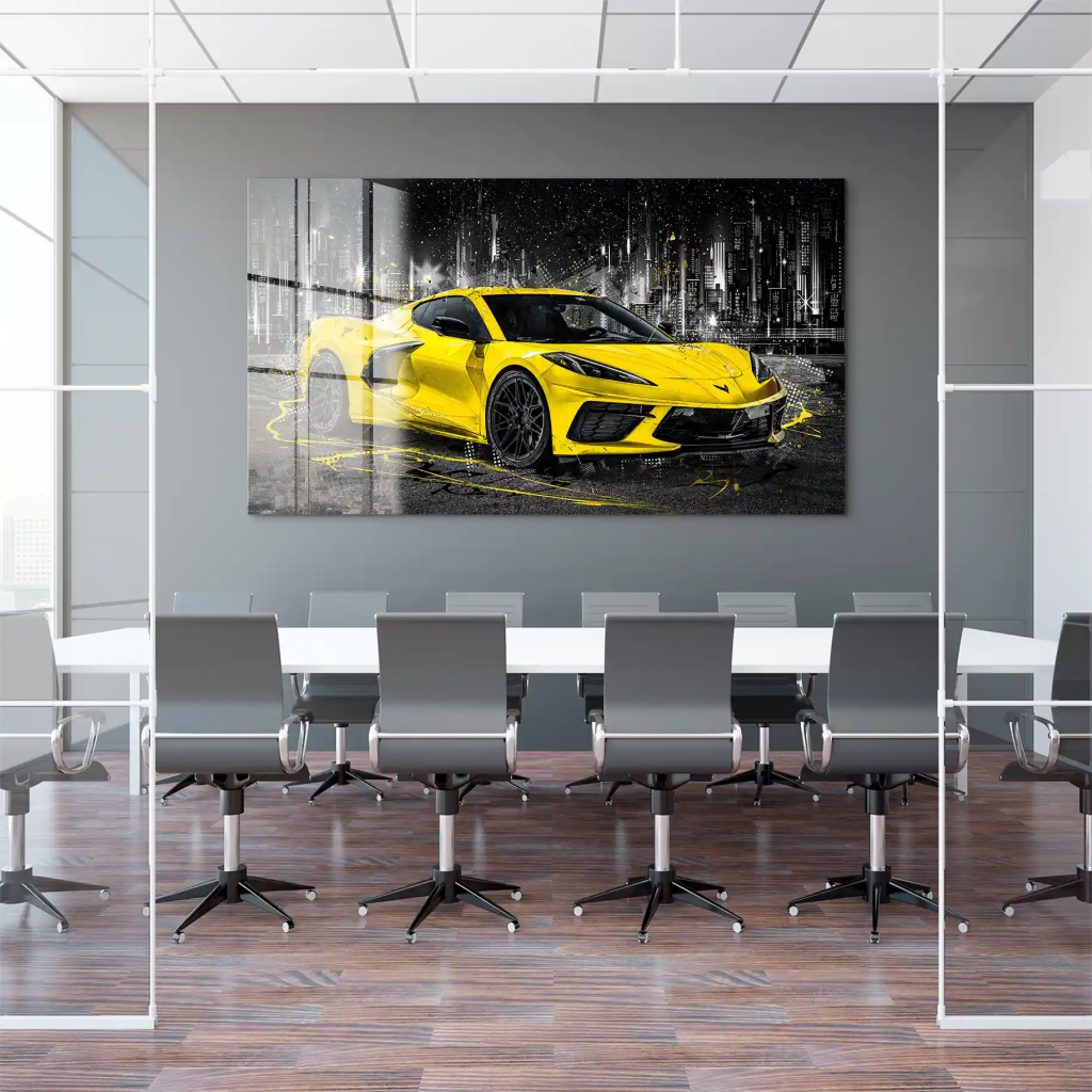 Corvette C8 Abstrakt Gelb Acrylglas Bild INGALERIE