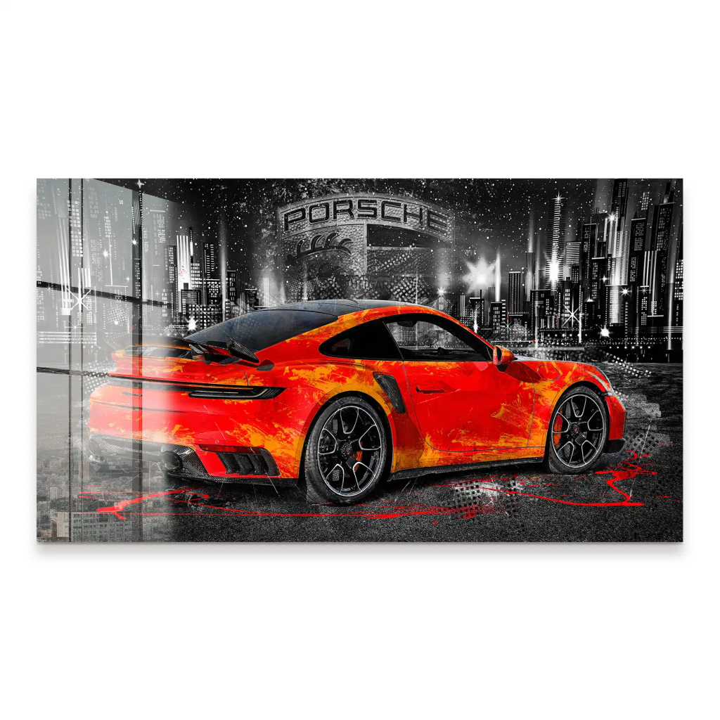 Porsche 911 Turbo Abstrakt Orange Acrylglas Bild INGALERIE