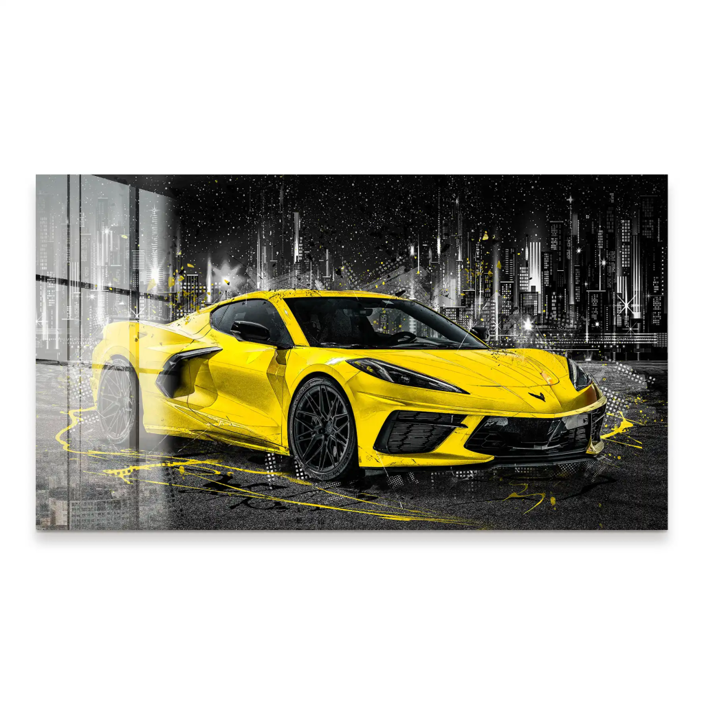 Corvette C8 Abstrakt Gelb Acrylglas Bild INGALERIE