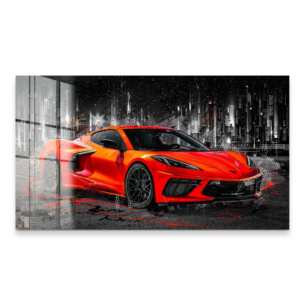 Corvette C8 Abstrakt Rot Acrylglas Bild INGALERIE