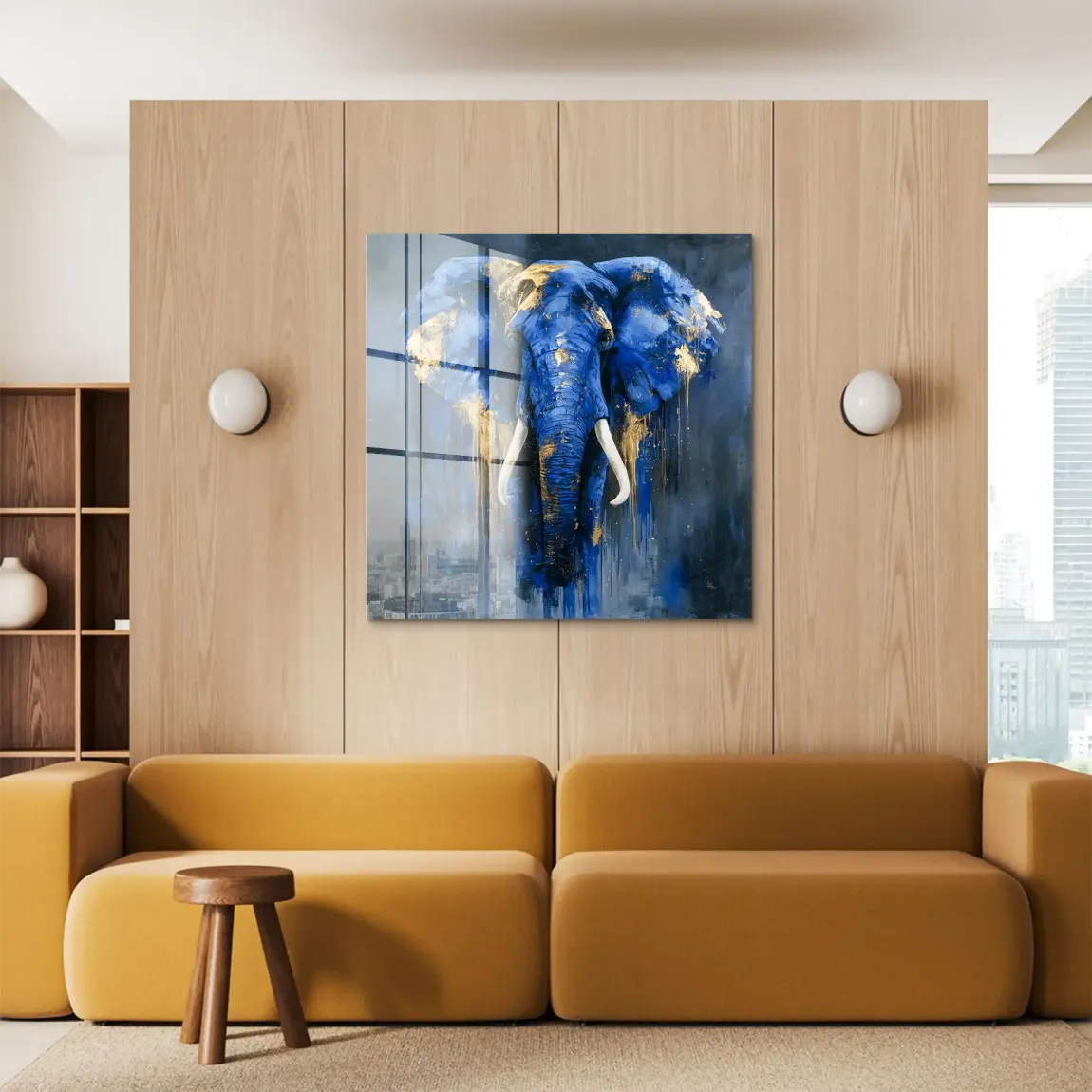 Blauer Elefant Abstrakt Acrylglasbild