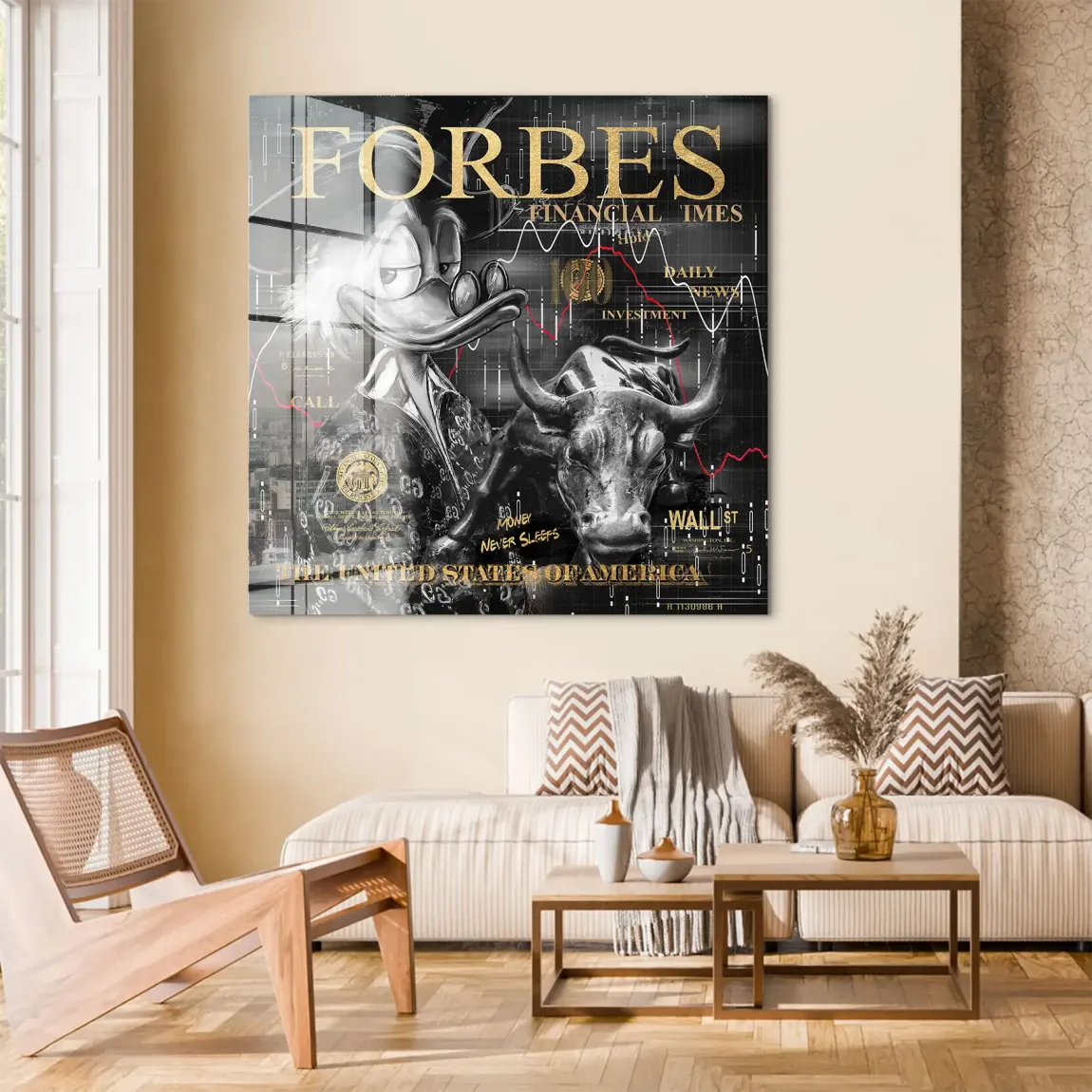 Dagobert Duck Wallstreet Black Gold Acrylglas Bild