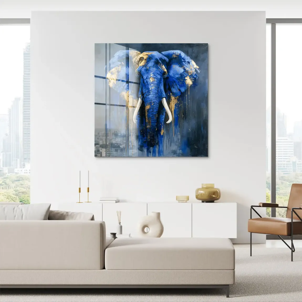 Blauer Elefant Abstrakt Acrylglasbild