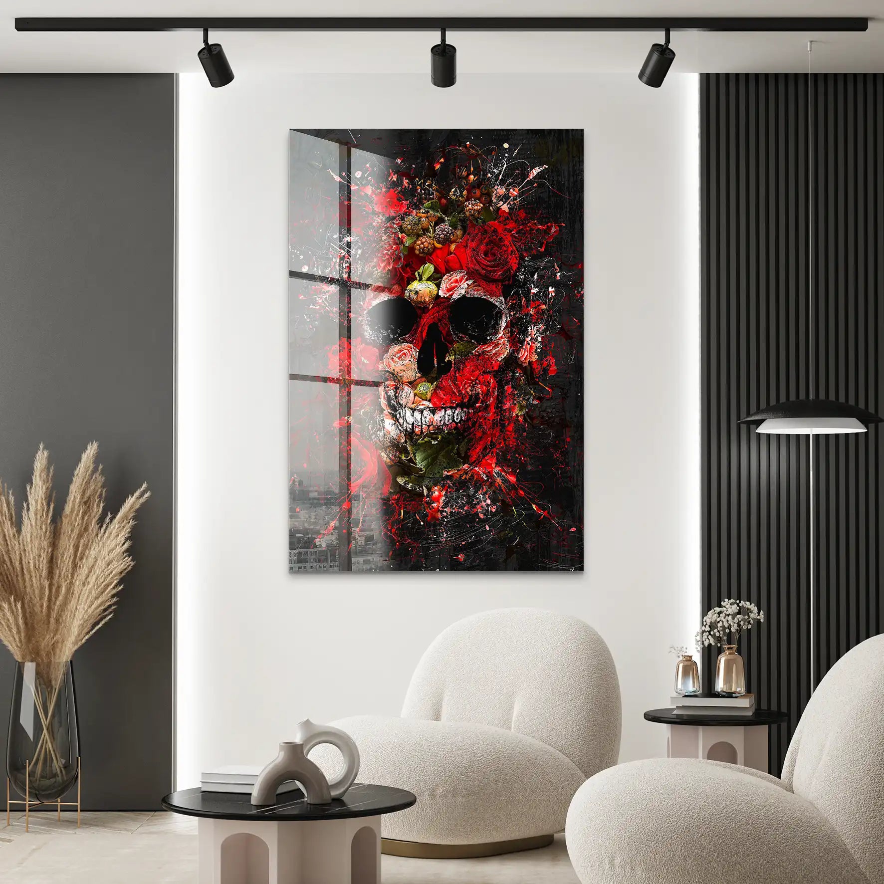 Totenkopf Abstrakt Rose Acrylglas Bild INGALERIE