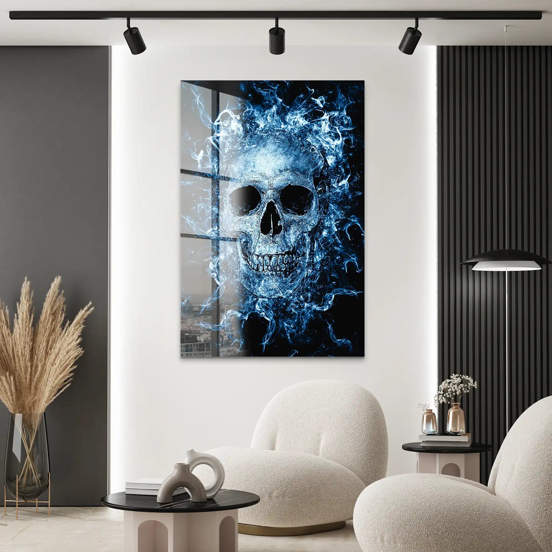 Totenkopf Abstrakt Blau Acrylglas Bild INGALERIE