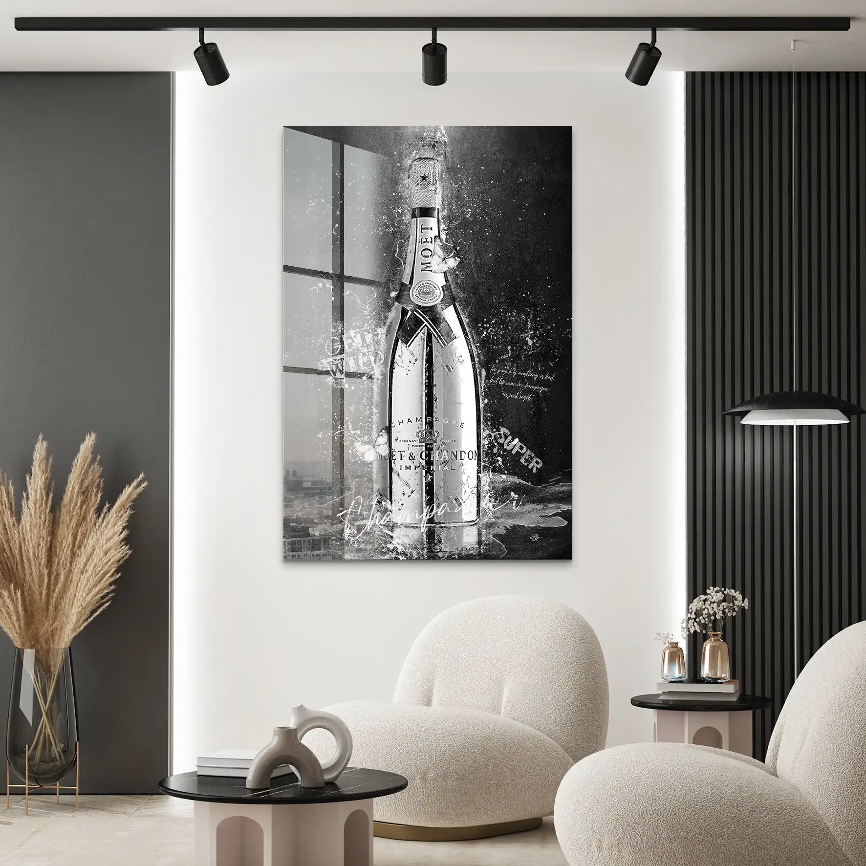 Champagner Black & White Acrylglas Bild INGALERIE