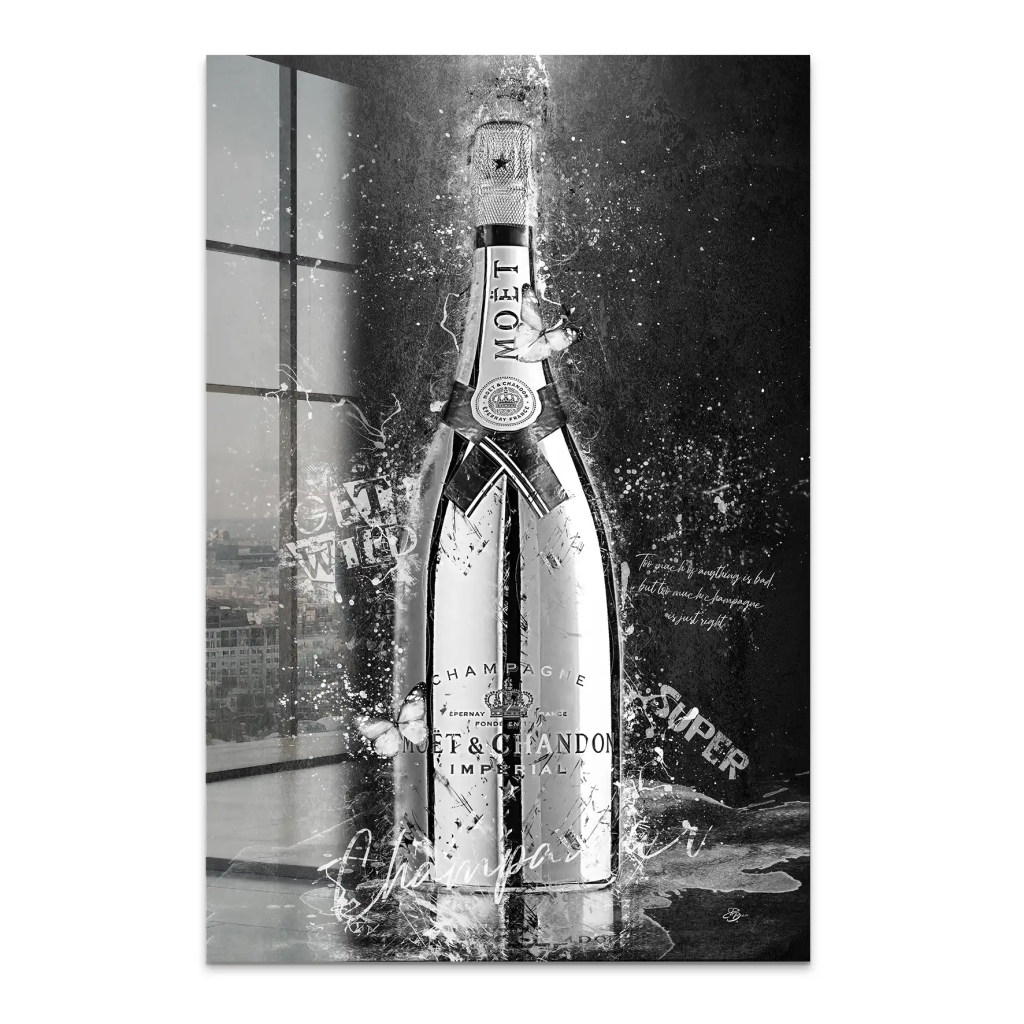 Champagner Black & White Acrylglas Bild INGALERIE