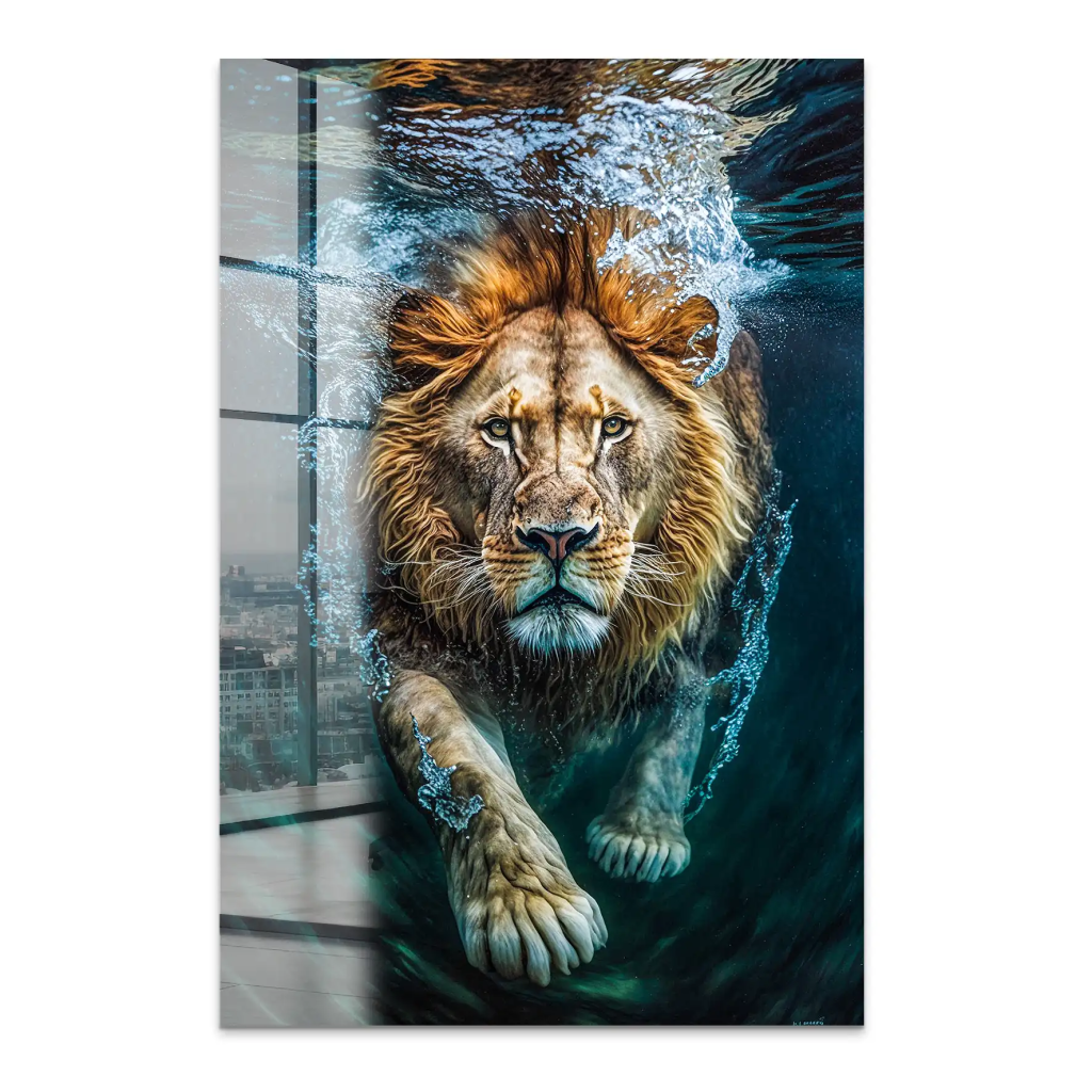 Diving Lion Acrylglas Bild INGALERIE