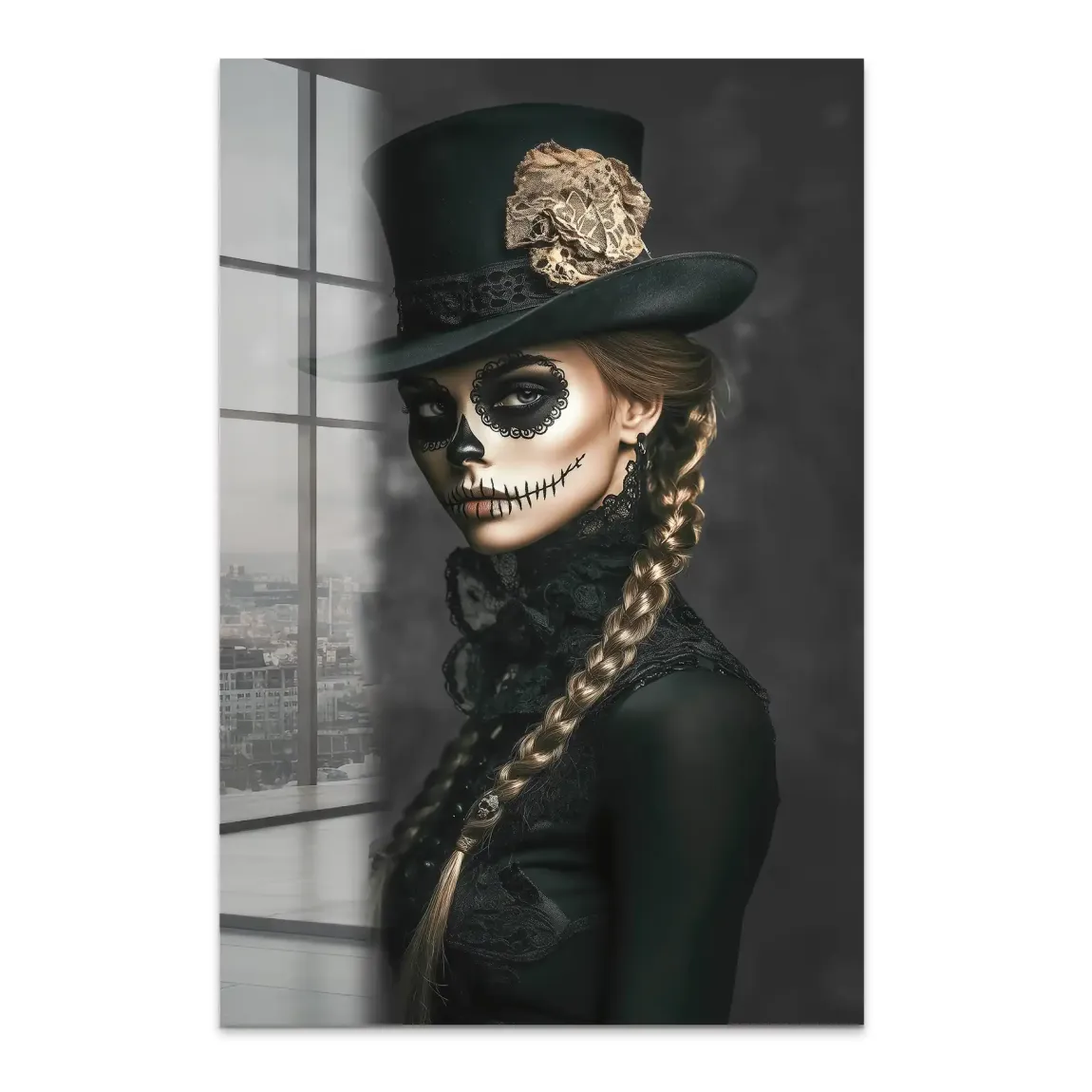 Geheimnisvolle Schönheit im Catrina Look Acrylglas Bild INGALERIE