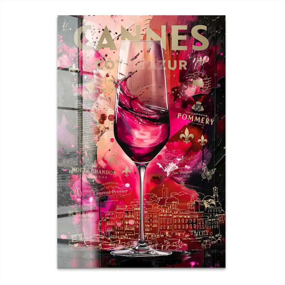 Cannes Champagner Pop Art Acrylglas Bild INGALERIE