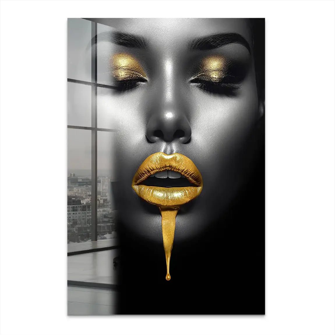 Gold Lips Beauty Acrylglas Bild INGALERIE