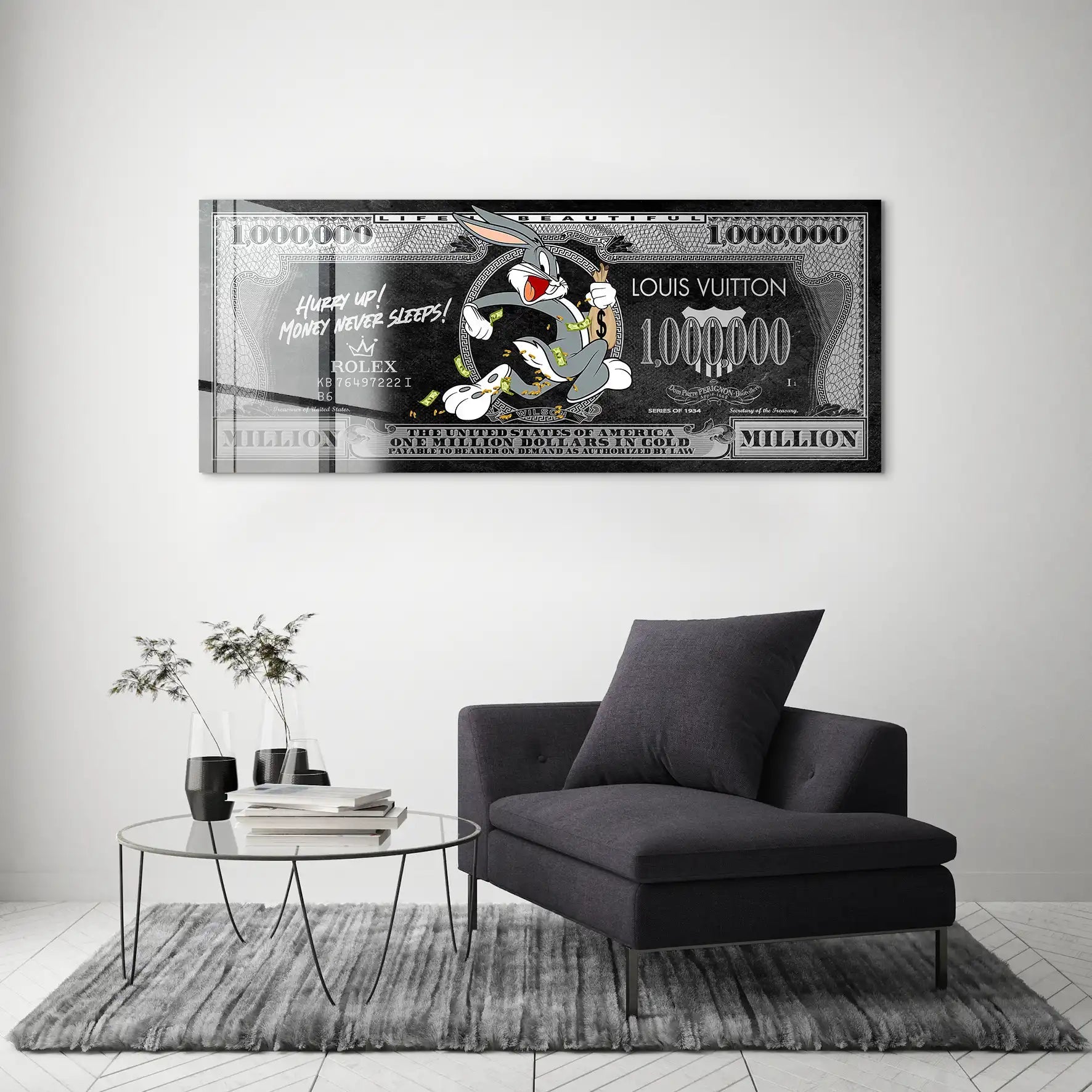 Bunny Dollar Hurry Up Black Style Acrylglas Bild INGALERIE