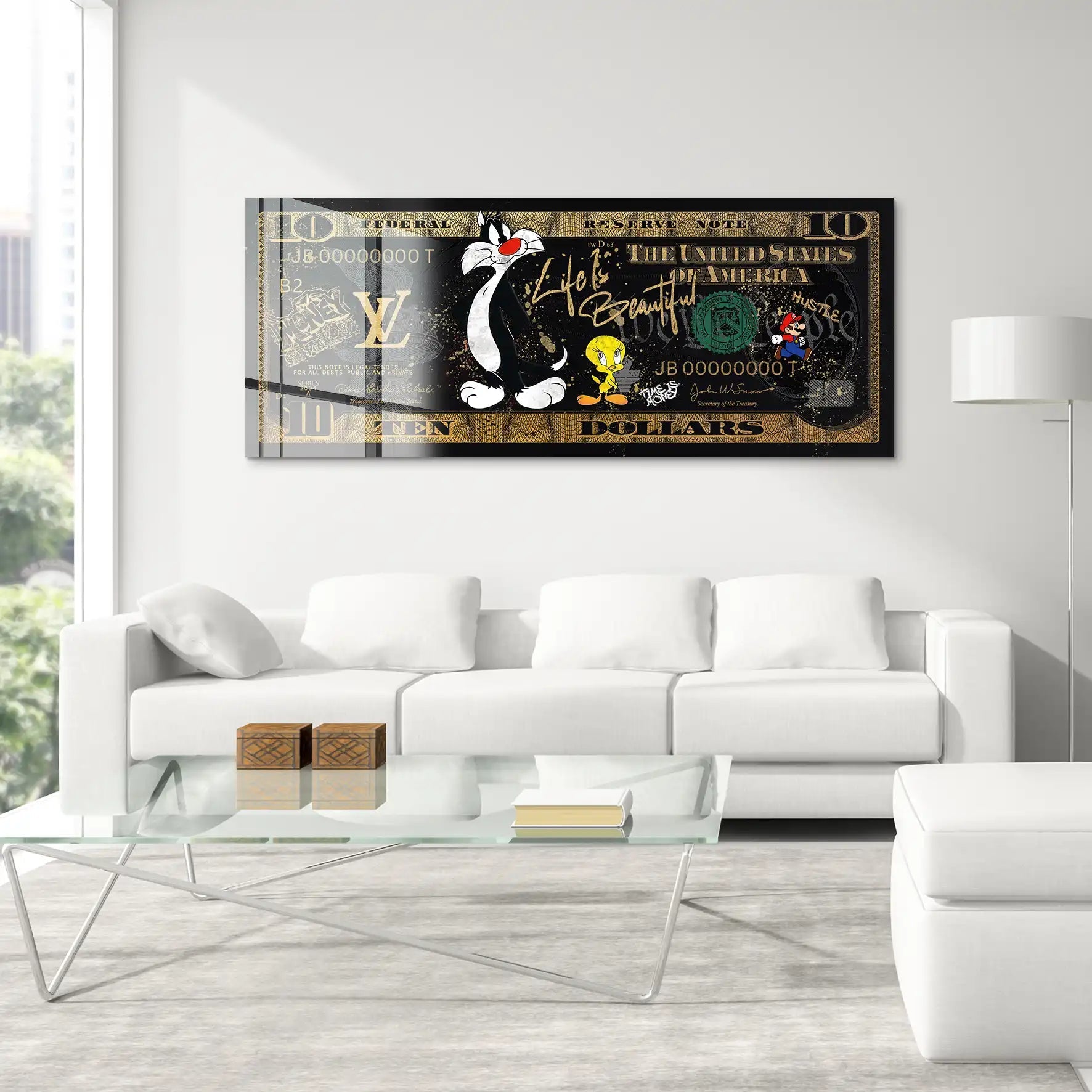 Tweety und Sylverster Black Dollar Acrylglas Bild INGALERIE