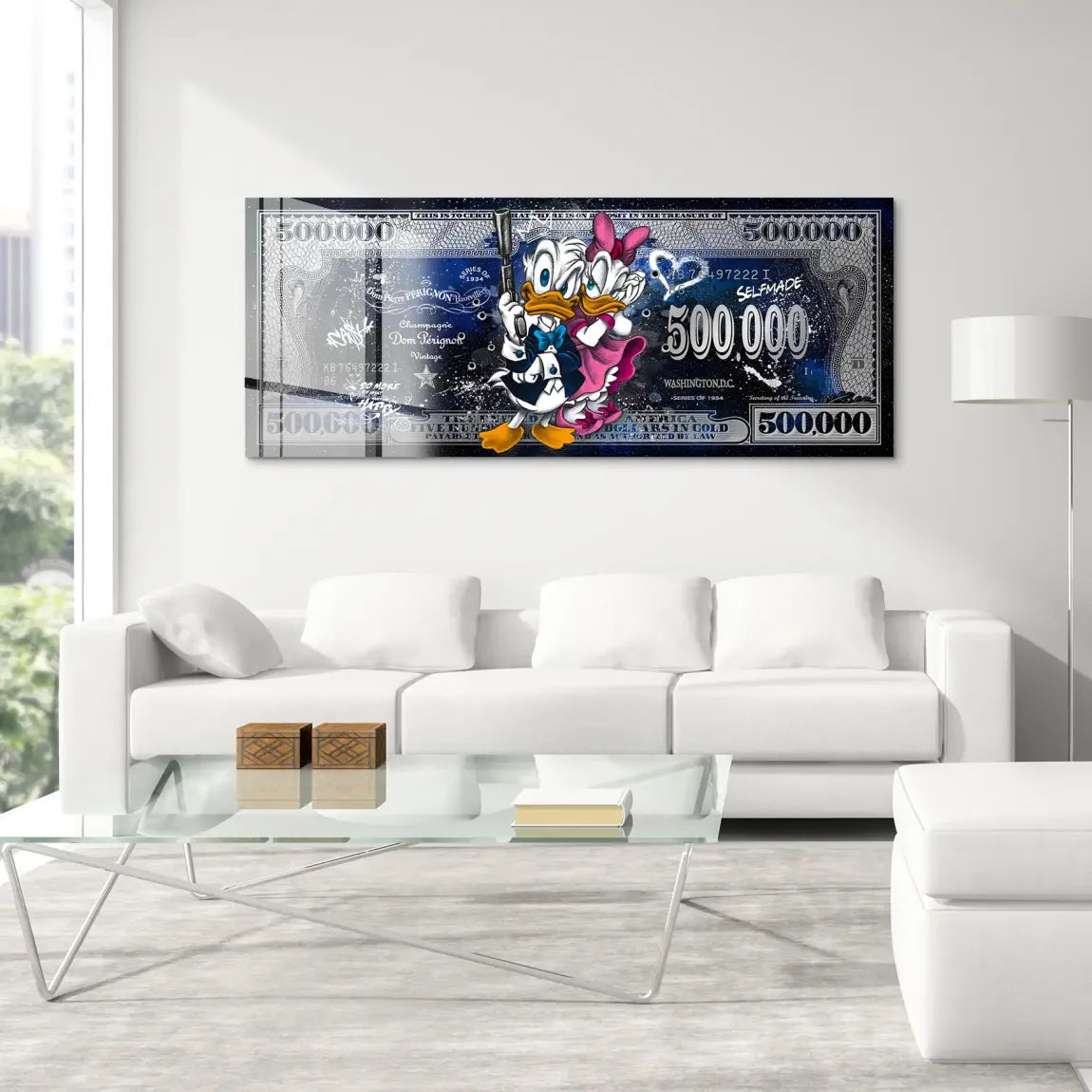 Donald & Daisy Duck Blue Pop Art Dollar Acrylglas Bild INGALERIE