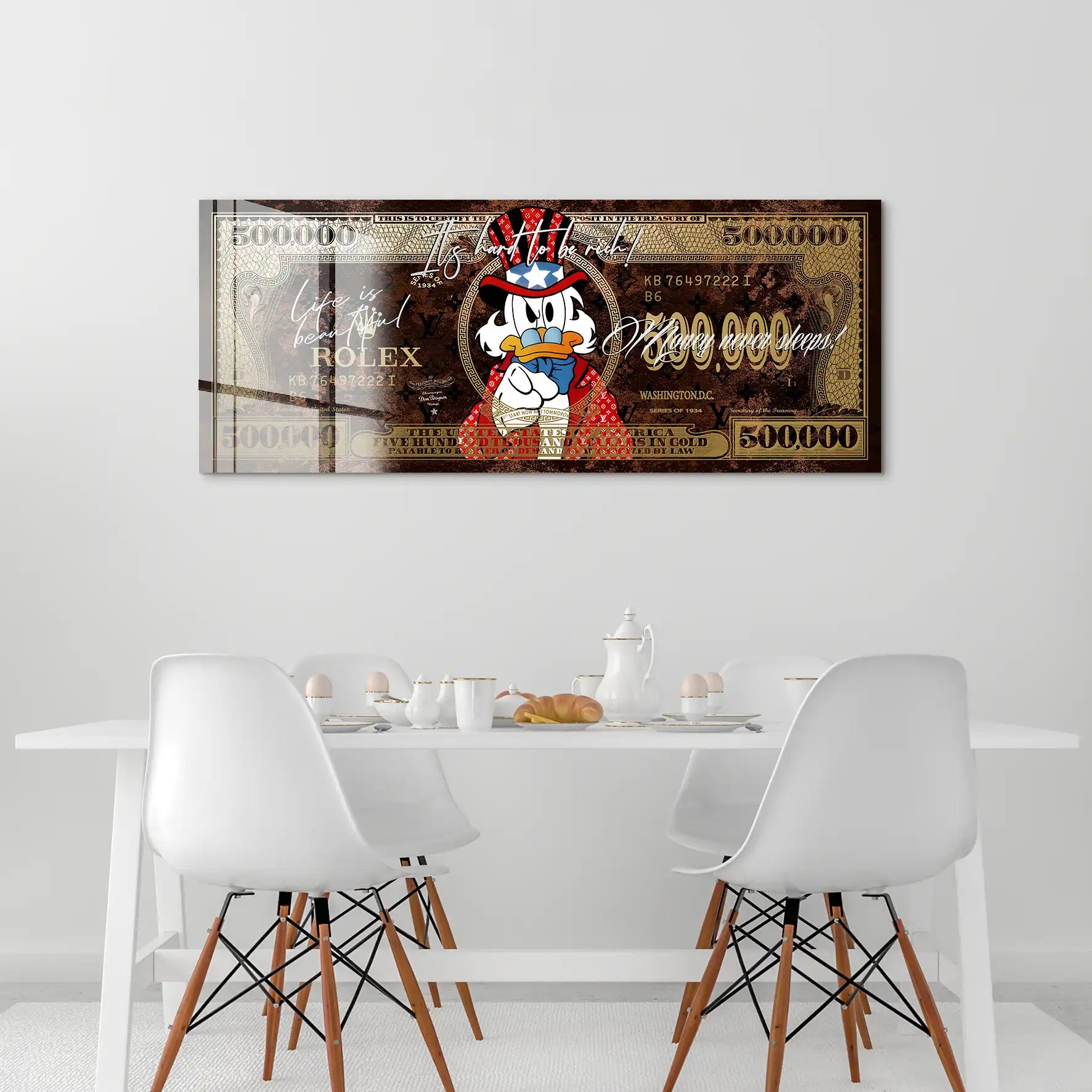 Dagobert Money Never Gold Dollar Acrylglas Bild INGALERIE