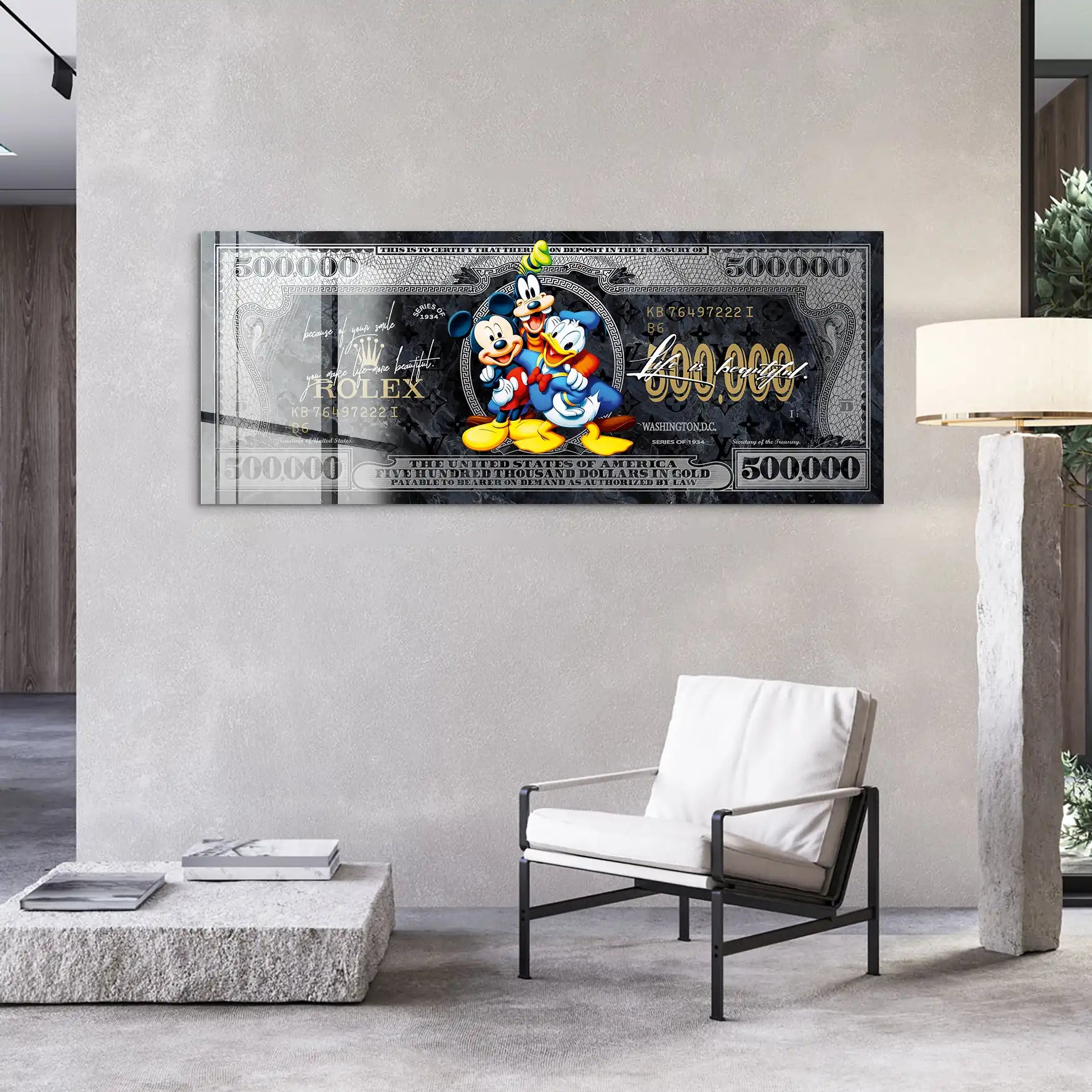 Micky Goofy Donald Dollar Acrylglas Bild INGALERIE