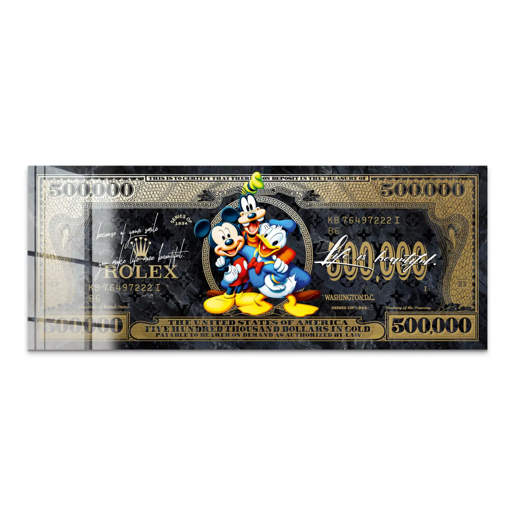 Micky Goofy Donald Gold Dollar Acrylglas Bild INGALERIE