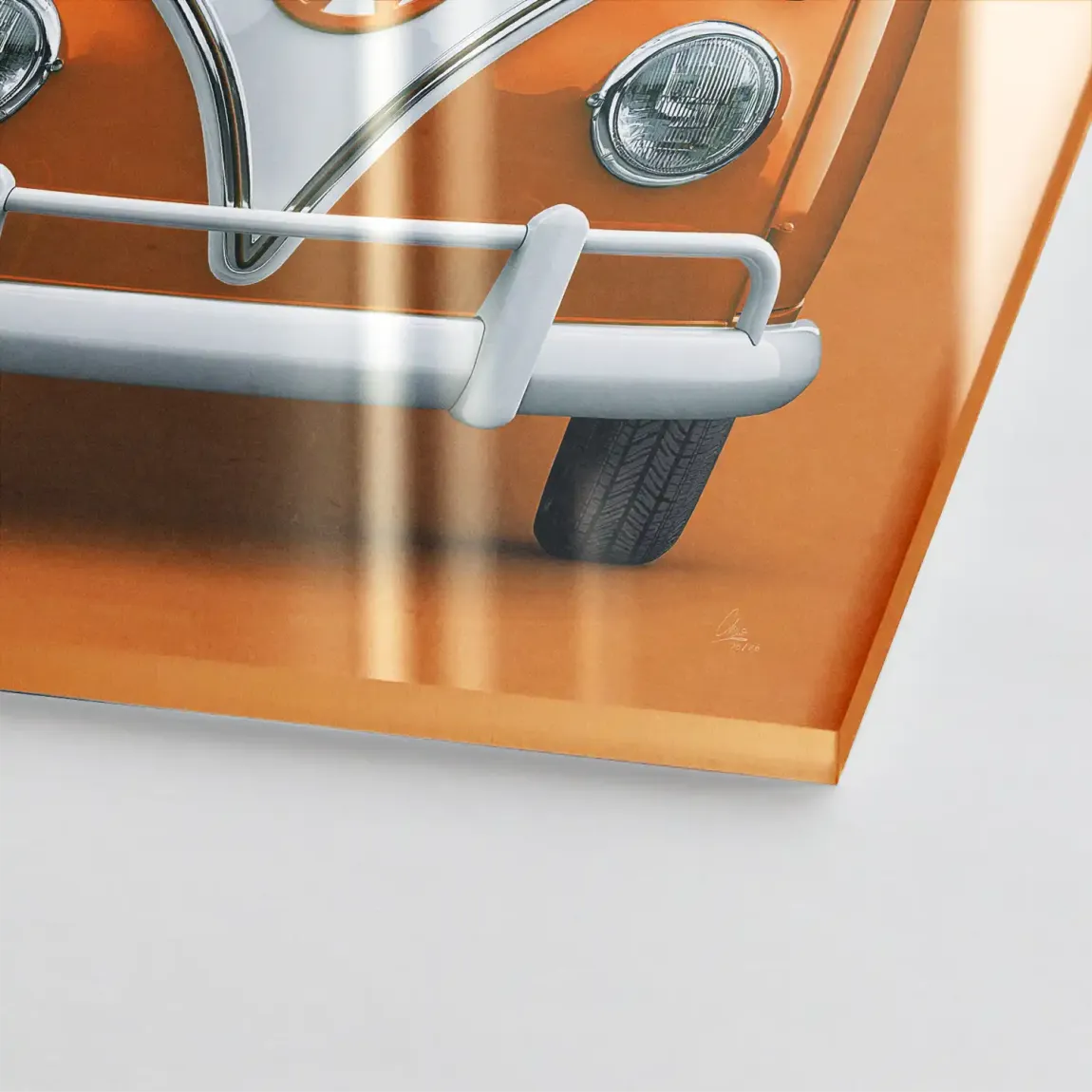 Orange VW Bulli Acrylglasbild