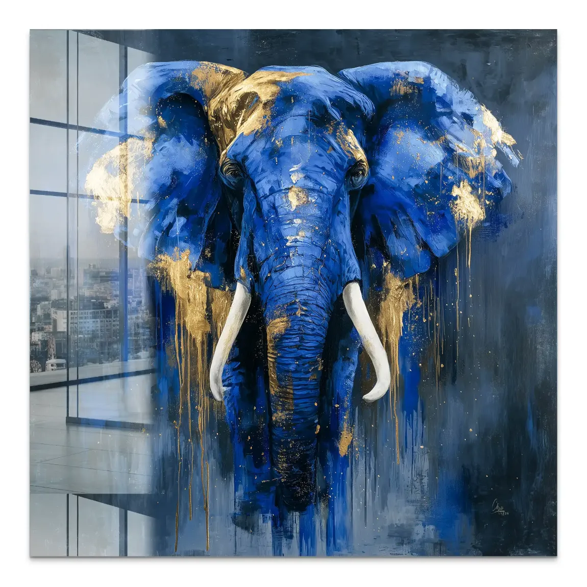 Blauer Elefant Abstrakt Acrylglasbild