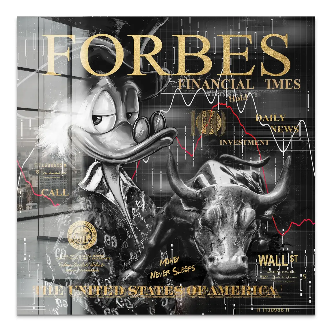 Dagobert Duck Wallstreet Black Gold Acrylglas Bild