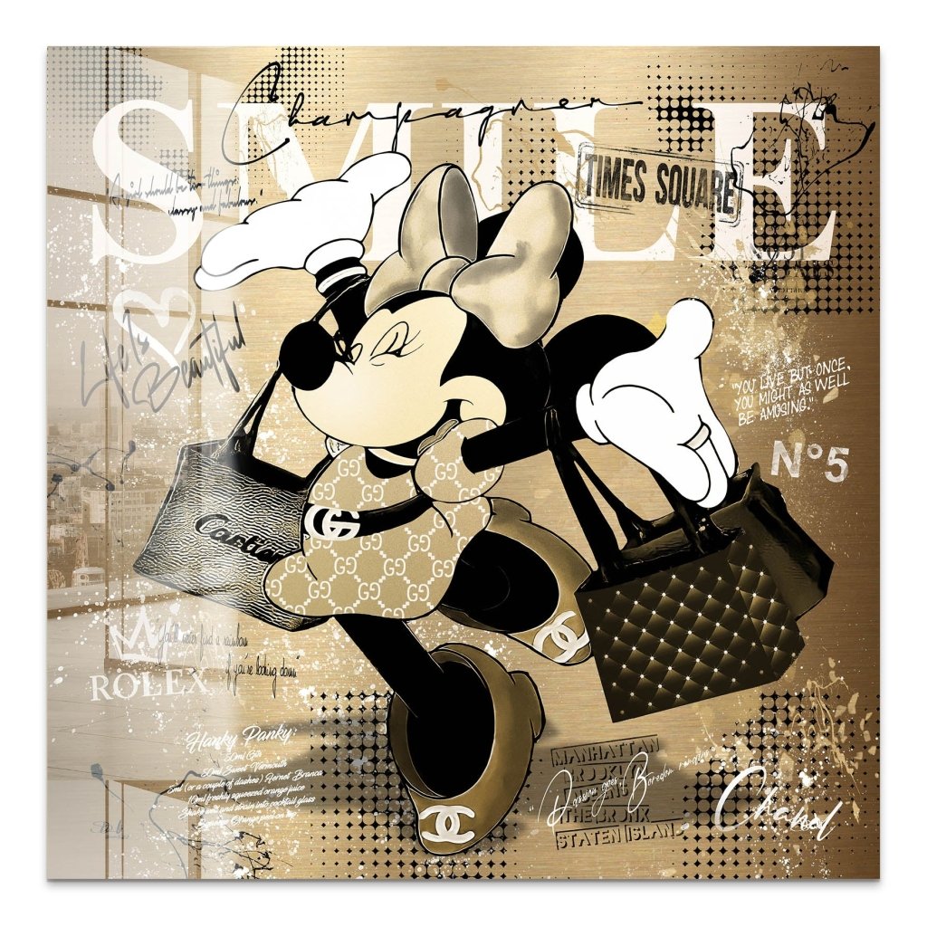 Minnie Smile Gold Pop Art Style Acrylglas Bild INGALERIE