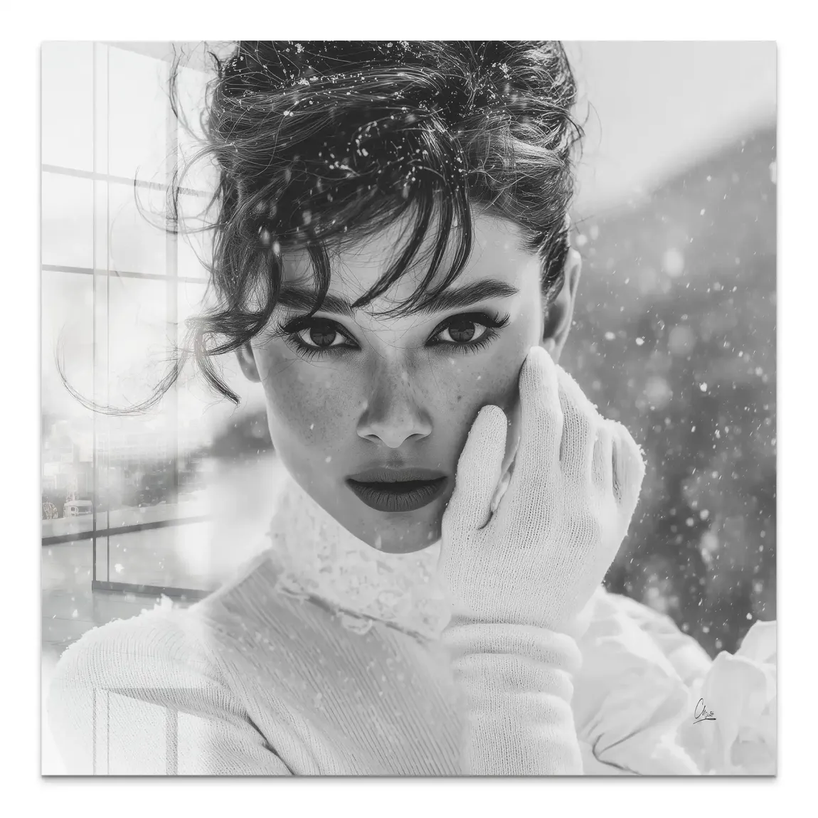 Audrey Hepburn Snow Portrait Acrylglas Bild