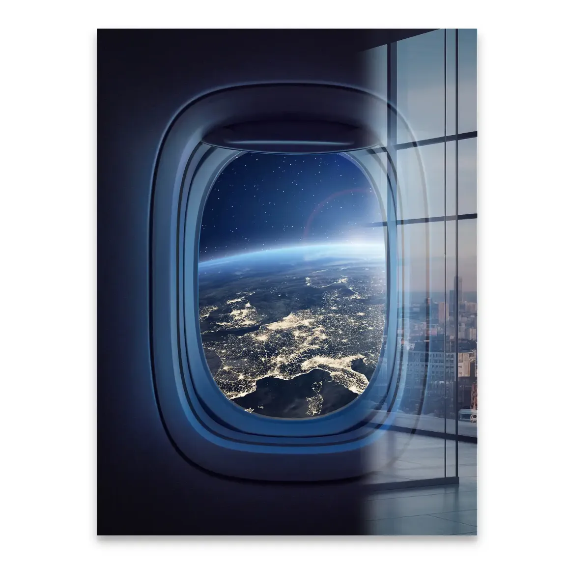 Flugzeugfenster Orbit Acrylglasbild