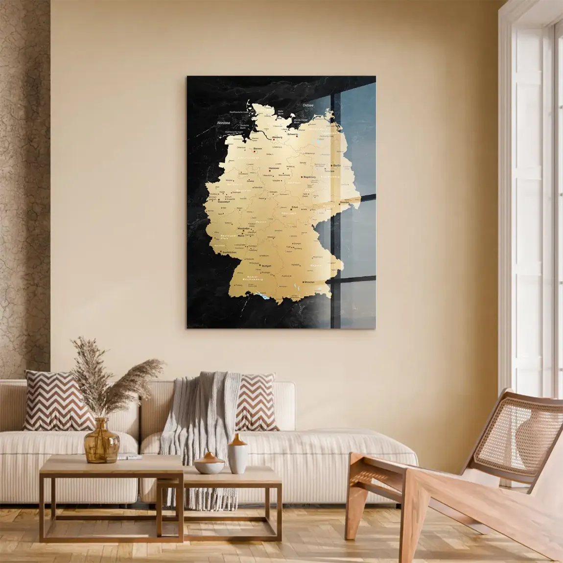 Deutschland Karte Gold Retro Acrylglasbild