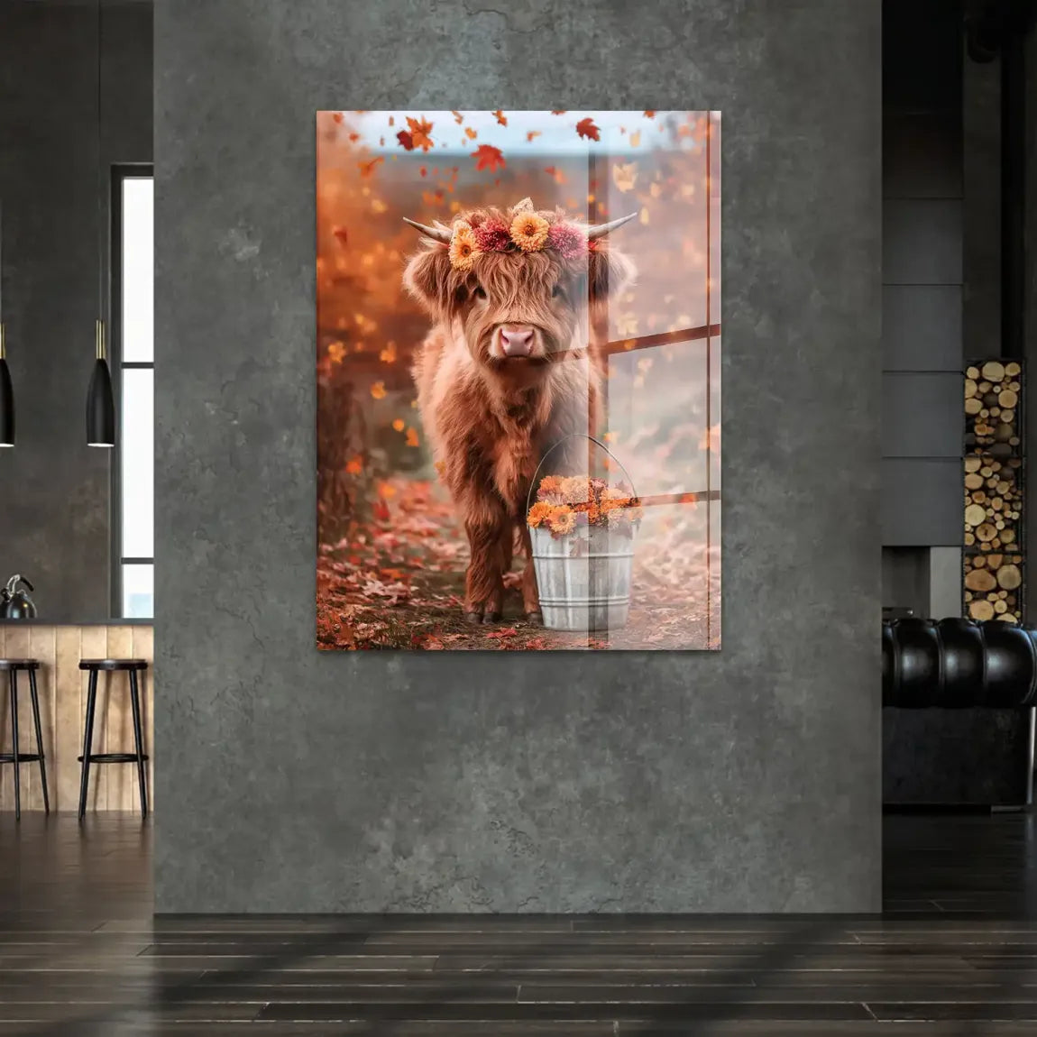 Herbstliebe Highland Acrylglasbild