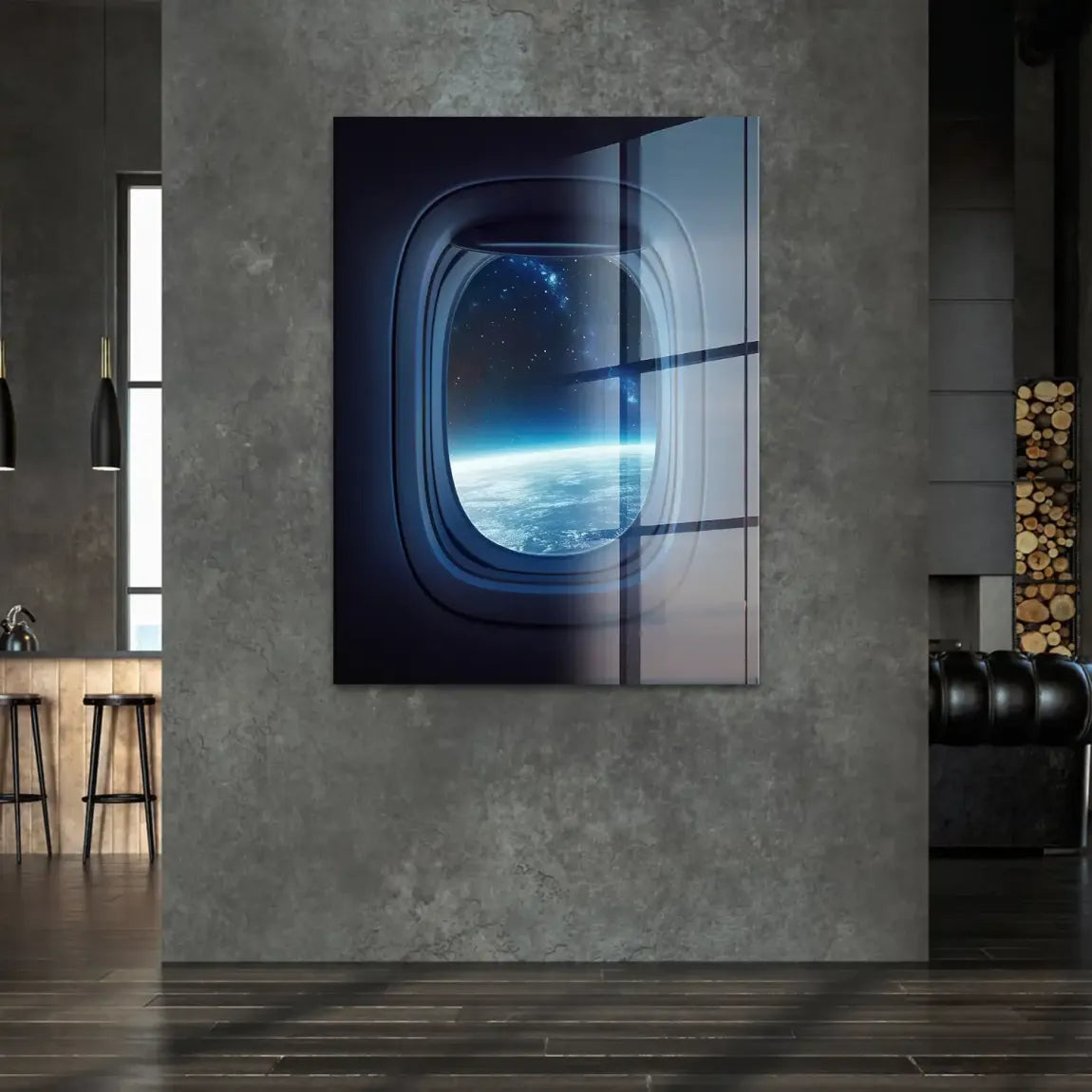 Flugzeugfenster Galaxie Acrylglasbild