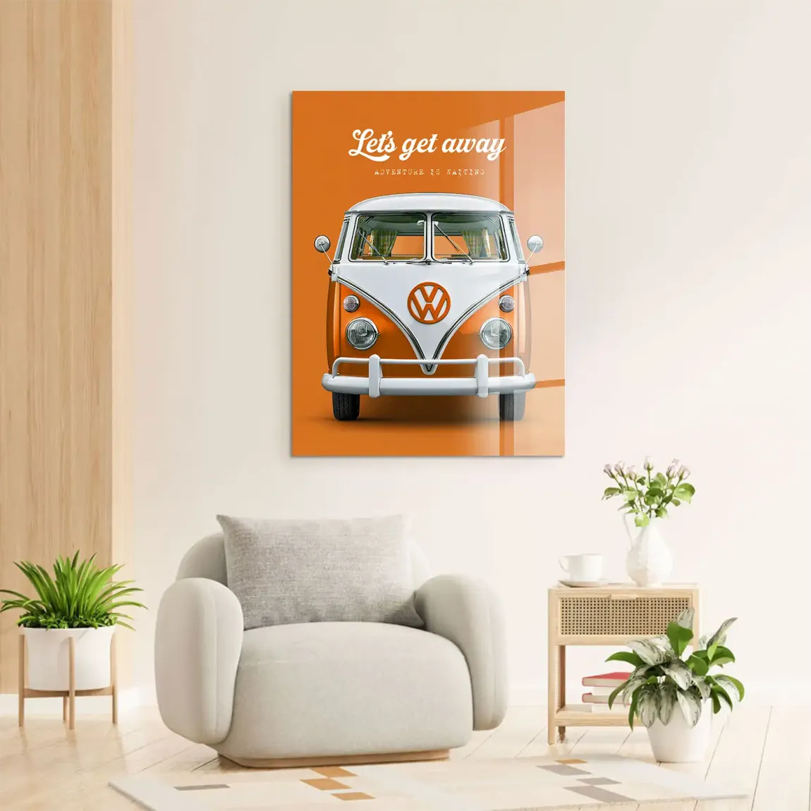 Orange VW Bulli Acrylglasbild