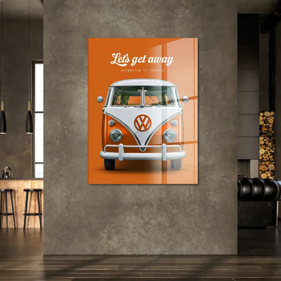 Orange VW Bulli Acrylglasbild