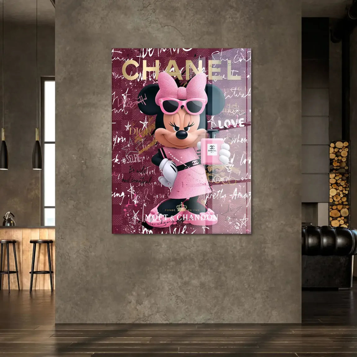 Minnie Maus Glam Chanel Acrylglasbild