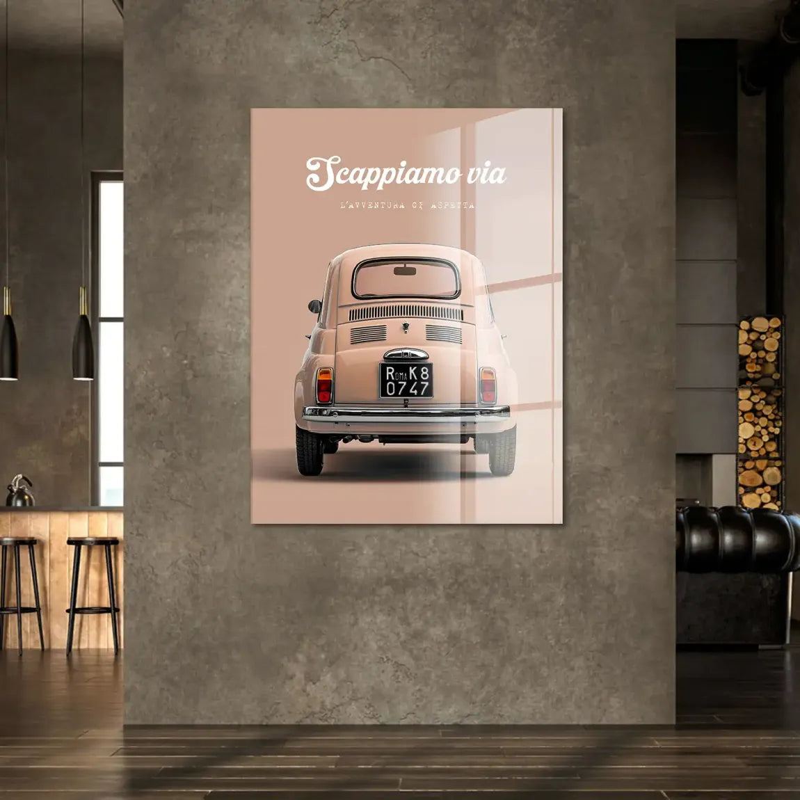 Fiat 500 Crema Acrylglasbild
