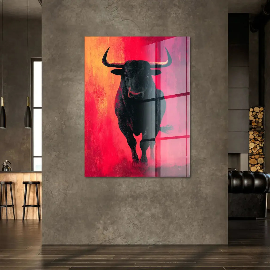 Stier in Rot Acrylglasbild
