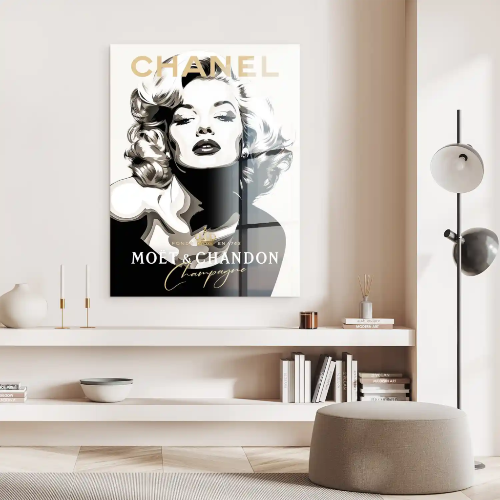 Marilyn Monroe Champagner Pop Art Acrylglas Bild INGALERIE