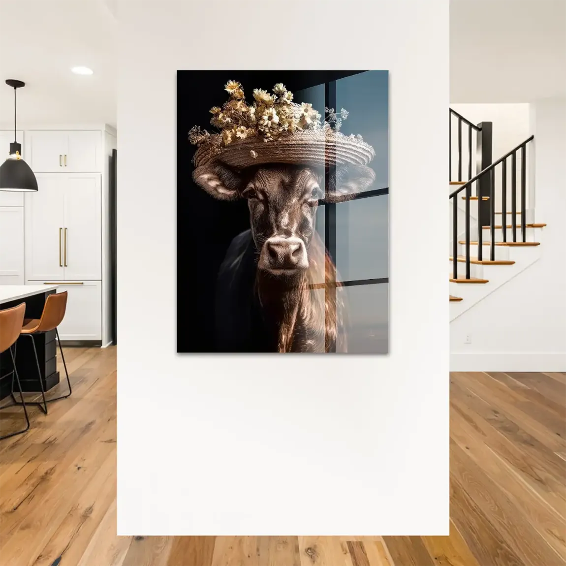 Kuh mit Strohhut Acrylglasbild