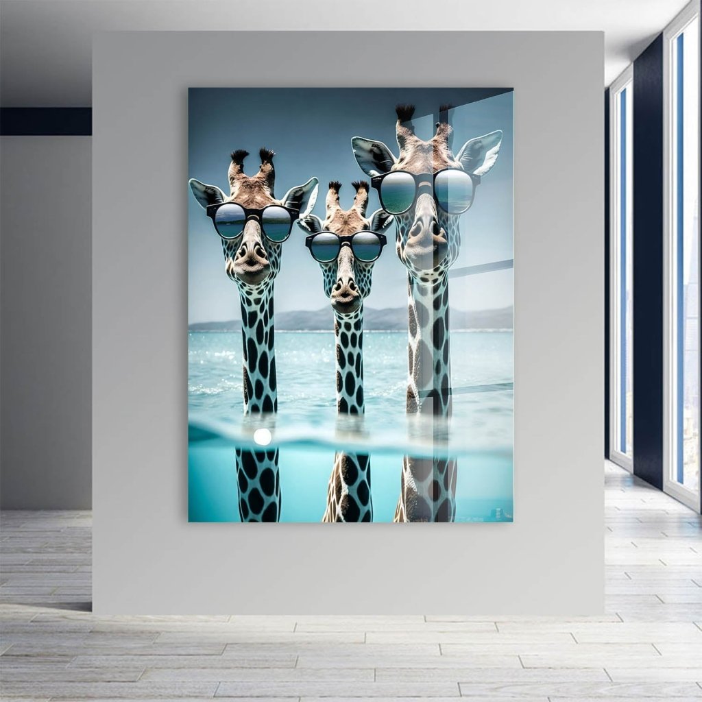 Drei Giraffen im Meer Acrylglas Bild INGALERIE